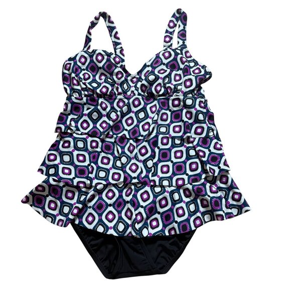 Swim Solutions Tummy Control Fauxkini One-Piece Swimsuit Women's Size 8 NWT! - Picture 1 of 7